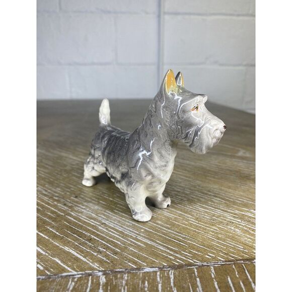 Vintage Gray Schnauzer Dog Scottish Terrier Figurine Porcelain Ceramic‎ Japan - Picture 6 of 11